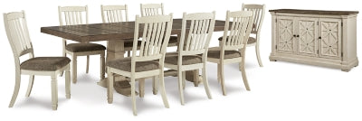 Ashley Furniture Bolanburg dining room set with a wooden rectangular table and six matching chairs in a warm finish.