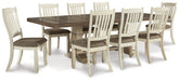 Ashley Furniture Bolanburg dining room set with a rectangular table and six upholstered chairs in a warm wood finish.