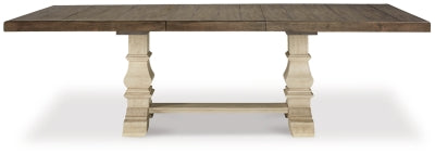 Ashley Furniture Bolanburg dining room set with a wooden table and matching chairs, shown from a head-on angle.
