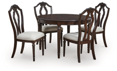 Ashley Furniture Lavinton dining room set with a leaf-shaped table and matching chairs, modern wood finish, and elegant design.