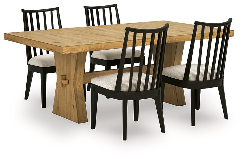 Ashley Furniture Galliden dining room set with a wooden table and matching chairs, featuring a modern design and warm finish.