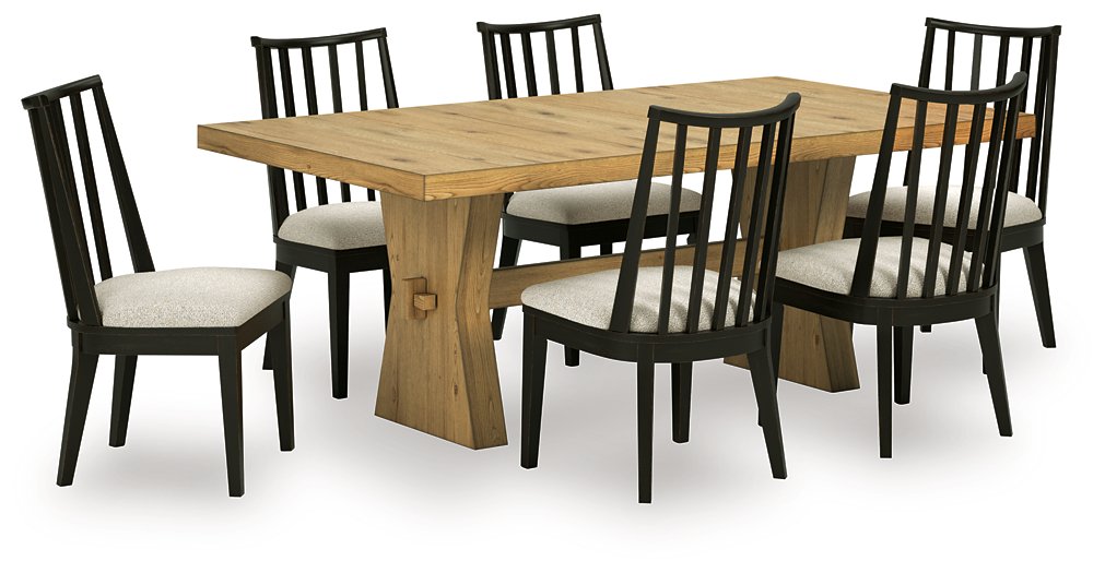 Ashley Furniture Galliden dining room set with a rectangular table and six upholstered chairs in a modern design.