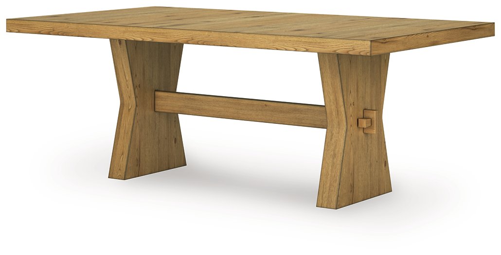 Ashley Furniture Galliden dining room set with a wooden table and chairs, shown from an angle in a modern dining space.