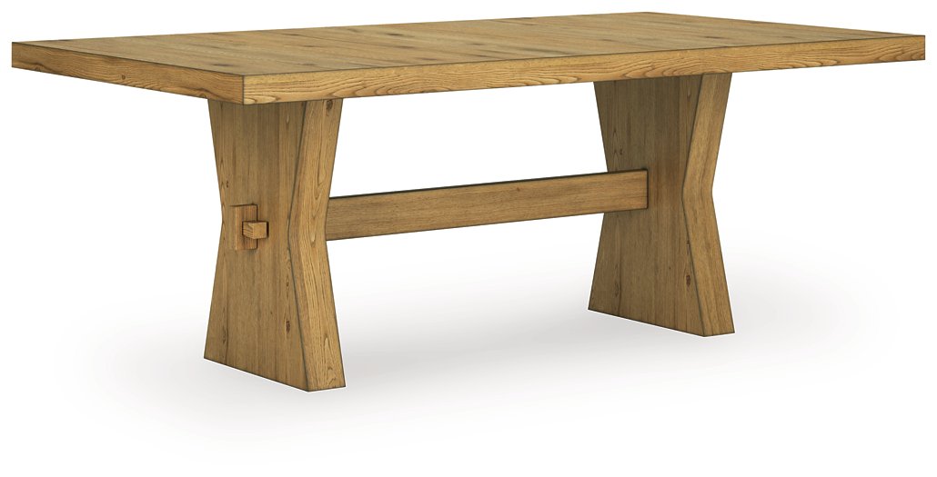 Ashley Furniture Galliden dining room set with a wooden table and six matching chairs, shown from an angled side view.