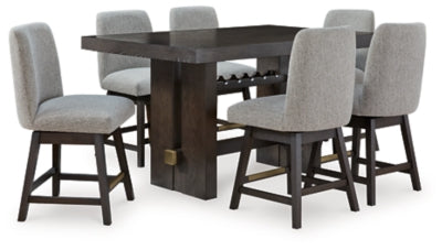 Ashley Furniture Burkhaus dining room set with a wooden table and matching chairs, shown in a modern dining space.