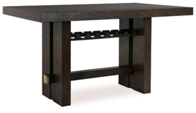 Angle view of Ashley Furniture Burkhaus dining room set with table and chairs in a modern dining space.
