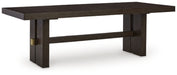 Ashley Furniture Burkhaus dining room set with a table and chairs, shown from an angled view in the product image.