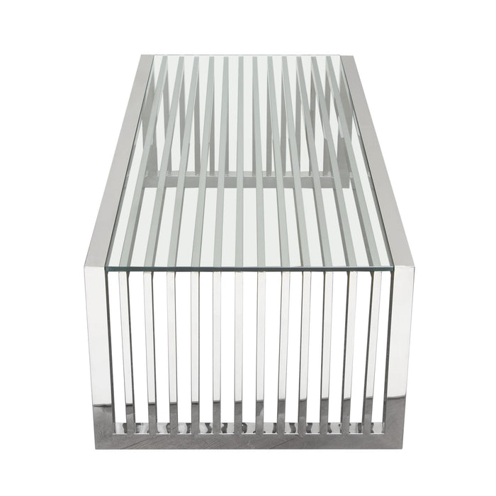 SOHO Rectangular Stainless Steel Cocktail Table w/ Clear, Tempered Glass Top by Diamond Sofa