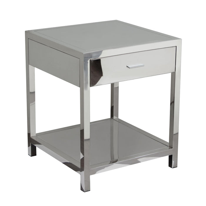 Corleo 1-Drawer Accent Table in Polished Stainless Steel by Diamond Sofa