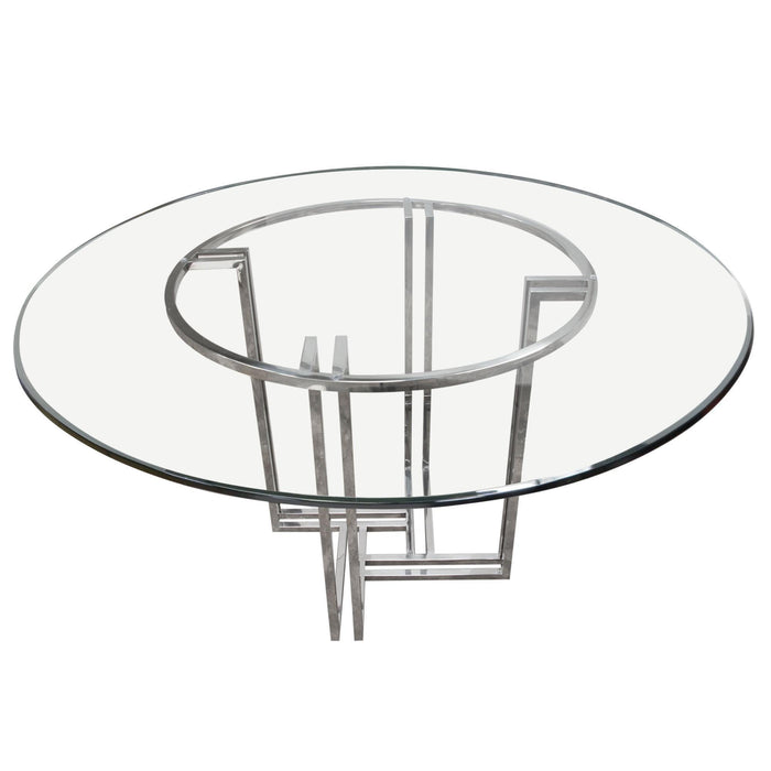 DEKO Polished Stainless Steel Round Dining Table w/ Clear, Tempered Glass Top by Diamond Sofa