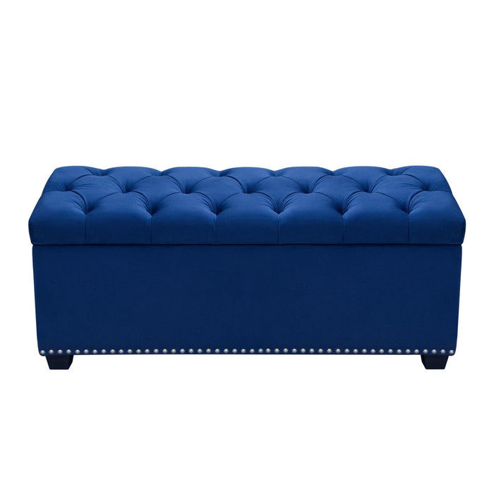 Majestic Tufted Velvet Lift-Top Storage Trunk w/ Nail Head Accent by Diamond Sofa - Royal Blue Velvet image