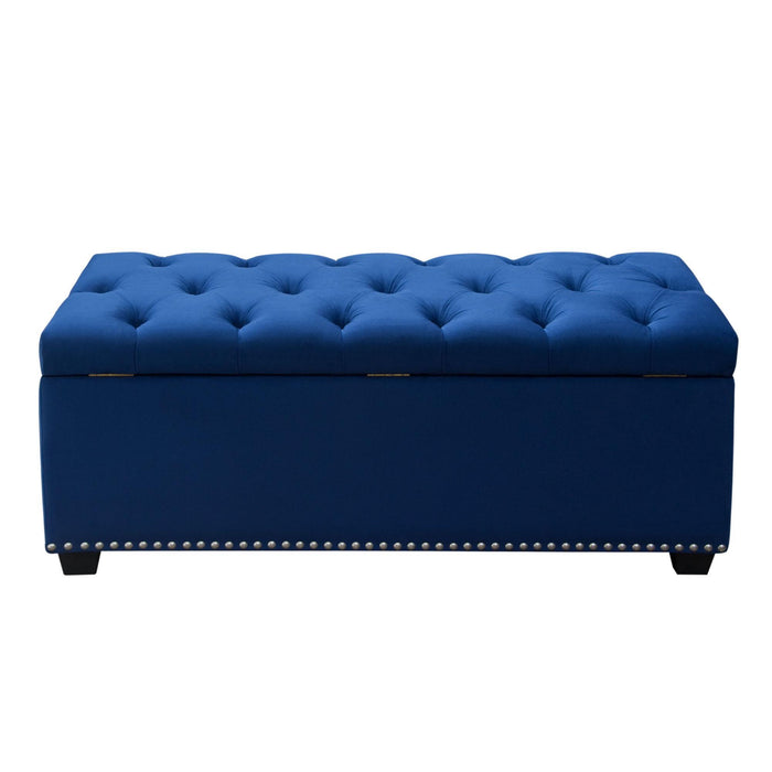 Majestic Tufted Velvet Lift-Top Storage Trunk w/ Nail Head Accent by Diamond Sofa - Royal Blue Velvet