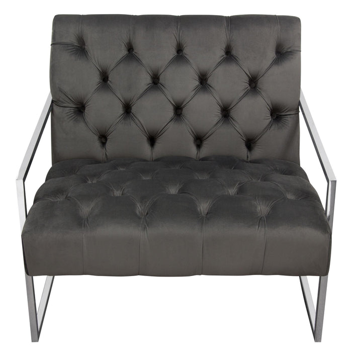 Luxe Accent Chair in Dusk Grey Tufted Velvet Fabric with Polished Stainless Steel Frame by Diamond Sofa