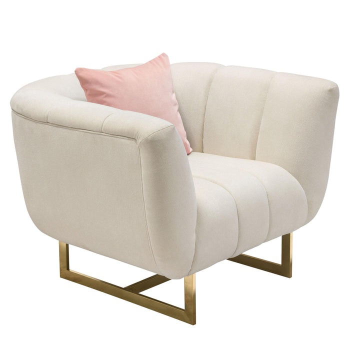 Venus Cream Fabric Chair w/ Contrasting Pillows & Gold Finished Metal Base by Diamond Sofa