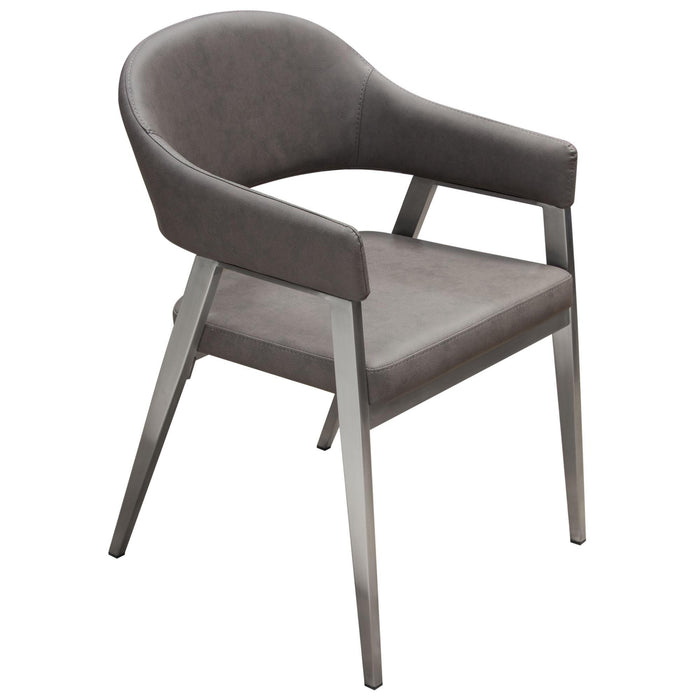 Adele Set of Two Dining/Accent Chairs in Grey Leatherette w/ Brushed Stainless Steel Leg by Diamond Sofa