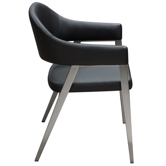 Adele Set of Two Dining/Accent Chairs in Black Leatherette w/ Brushed Stainless Steel Leg by Diamond Sofa