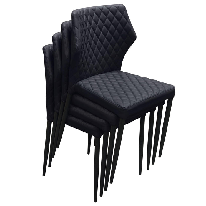 Milo 4-Pack Dining Chairs in Black Diamond Tufted Leatherette with Black Powder Coat Legs by Diamond Sofa