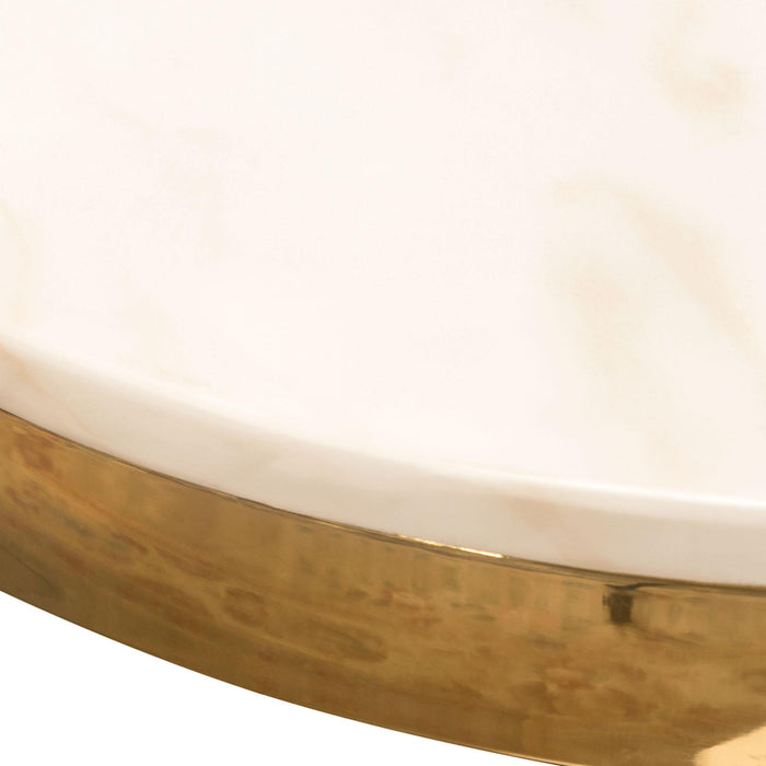 Reed Round Accent Table with White Marble Top and Gold Finished Metal Base by Diamond Sofa