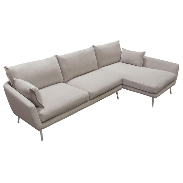 Vantage RF 2PC Sectional in Light Flax Fabric w/ Feather Down Seating & Brushed Metal Legs by Diamond Sofa