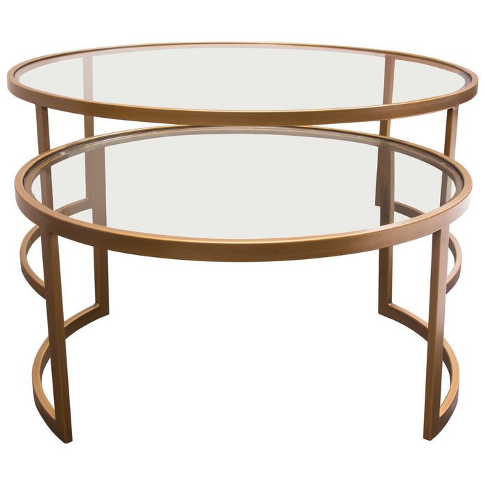 Lane 2PC Round Nesting Set in Brushed Gold Frame w/ Clear Tempered Glass Tops by Diamond Sofa