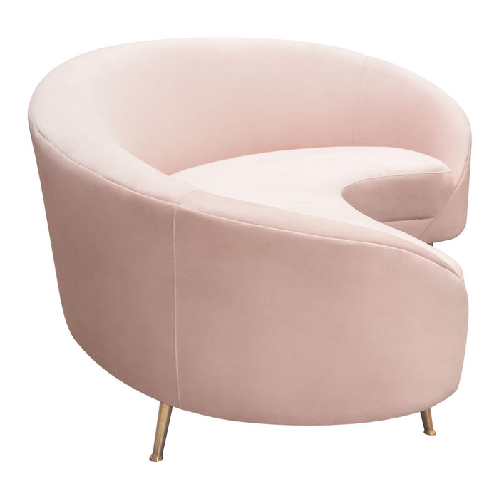 Celine Curved Sofa with Contoured Back in Blush Pink Velvet and Gold Metal Legs by Diamond Sofa