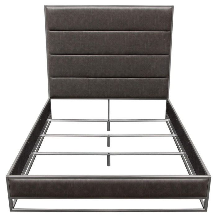 Empire Queen Bed in Weathered Grey PU with Hand brushed Silver Metal Frame by Diamond Sofa