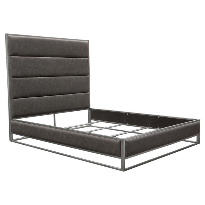 Empire Eastern King Bed in Weathered Grey PU with Hand brushed Silver Metal Frame by Diamond Sofa