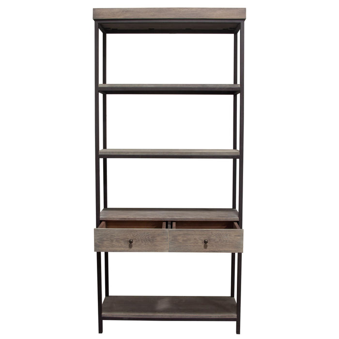 Sequoia 87" 2-Drawered Shelf Unit in Grey Oak Finish with Iron Frame by Diamond Sofa