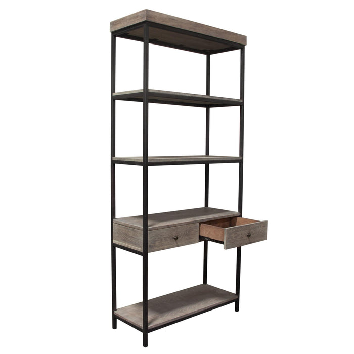 Sequoia 87" 2-Drawered Shelf Unit in Grey Oak Finish with Iron Frame by Diamond Sofa