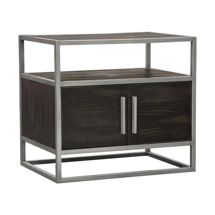 Empire 2-Door End Table in Dark Brown Veneer w/ Hand brushed Silver Metal Frame by Diamond Sofa