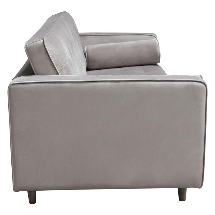 Juniper Tufted Sofa in Champagne Grey Velvet with (2) Bolster Pillows by Diamond Sofa