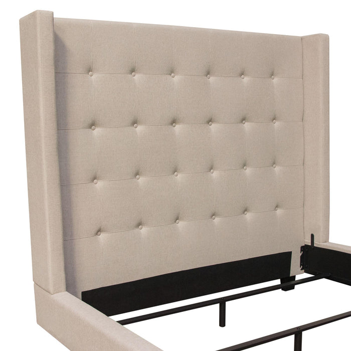 Madison Ave Tufted Wing Eastern King Bed in Sand Button Tufted Fabric by Diamond Sofa