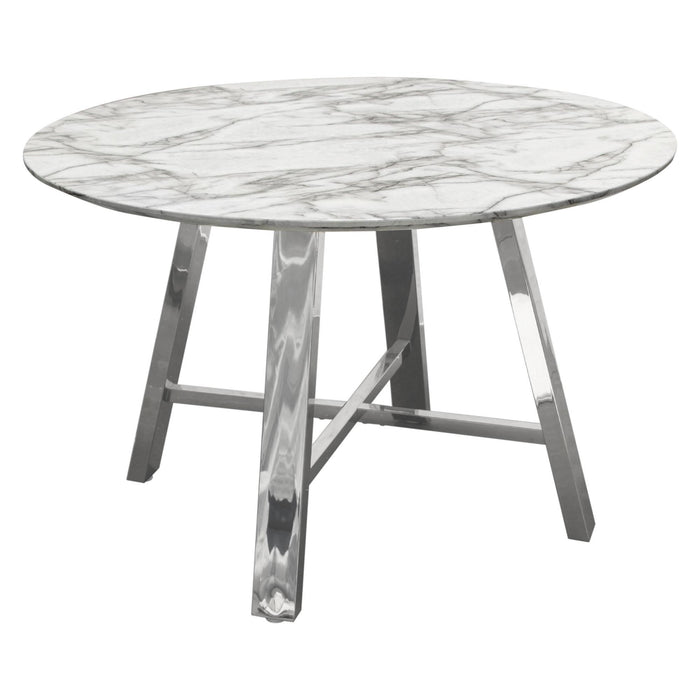 Paris 47" Round Dining Table w/ Faux Marble Top and Chrome Base by Diamond Sofa