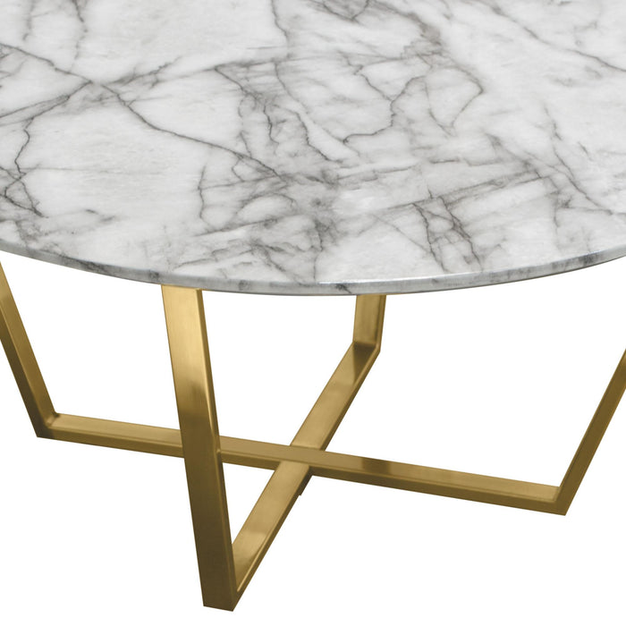 Vida 35" Round Cocktail Table w/ Faux Marble Top and Brushed Gold Metal Frame by Diamond Sofa