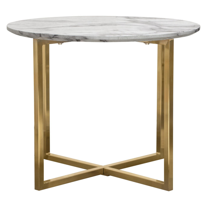 Vida 24" Round End Table w/ Faux Marble Top and Brushed Gold Metal Frame by Diamond Sofa