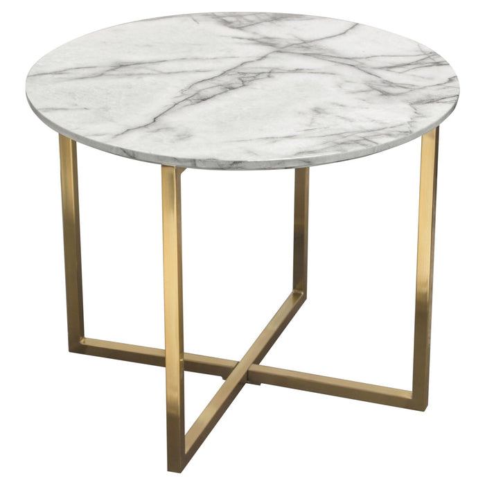 Vida 24" Round End Table w/ Faux Marble Top and Brushed Gold Metal Frame by Diamond Sofa