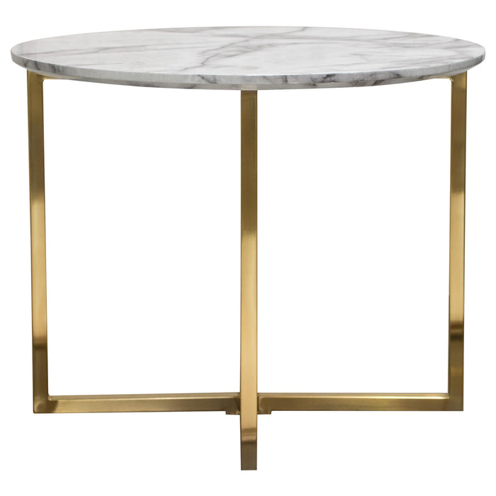 Vida 24" Round End Table w/ Faux Marble Top and Brushed Gold Metal Frame by Diamond Sofa