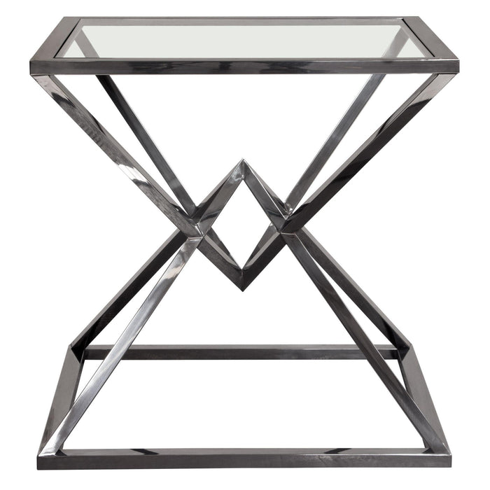 Aria Square Stainless Steel End Table w/ Polished Black Finish Base & Clear, Tempered Glass Top by Diamond Sofa image