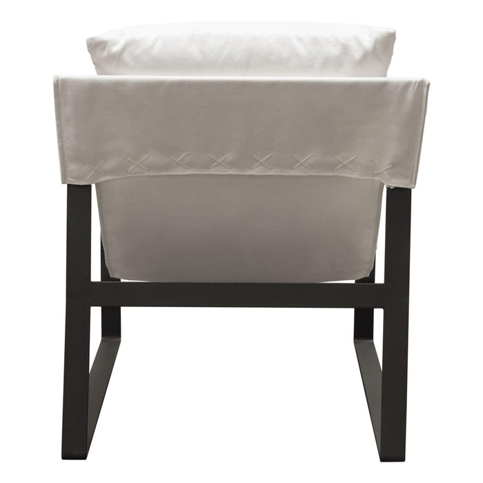 Miller Sling Accent Chair in White Linen Fabric w/ Black Powder Coated Metal Frame by Diamond Sofa