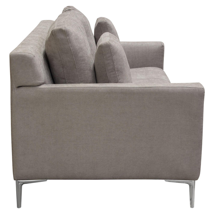 Seattle Loose Back Loveseat in Grey Polyester Fabric w/ Polished Silver Metal Leg by Diamond Sofa