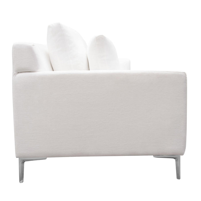 Seattle Loose Back Sofa in White Linen w/ Polished Silver Metal Leg by Diamond Sofa