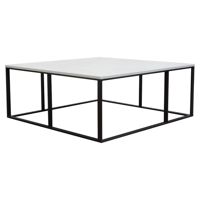 Surface Square Cocktail Table w/ Engineered Marble Top & Black Powder Coated Metal Base by Diamond Sofa