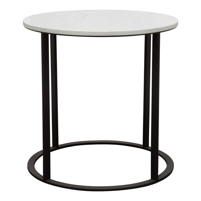 Surface Round End Table w/ Engineered Marble Top & Black Powder Coated Metal Base by Diamond Sofa