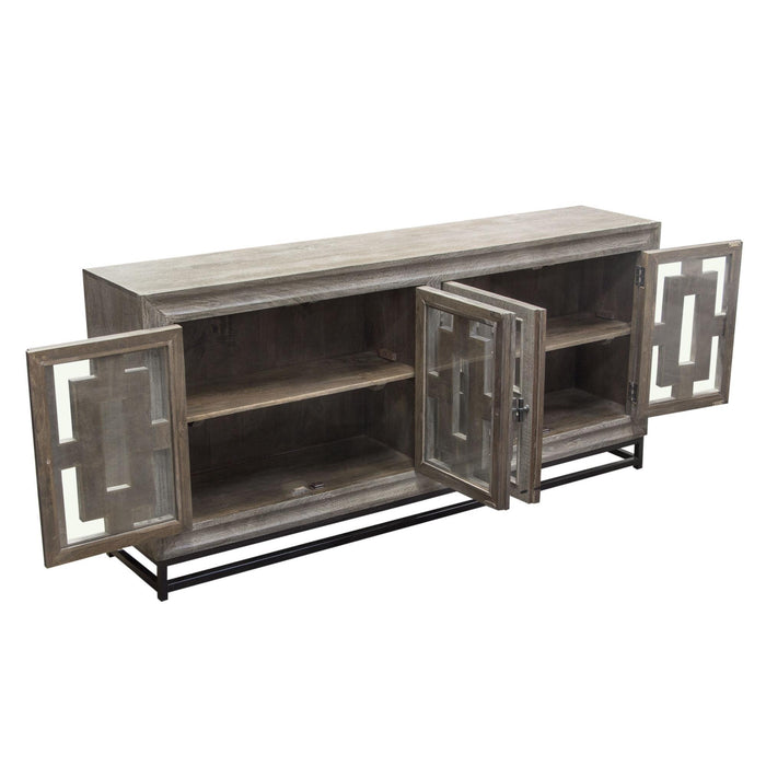 Bastille 76" 4-Door Solid Mango Wood Sideboard in Walnut Grey Finish w/ Black Iron Legs by Diamond Sofa