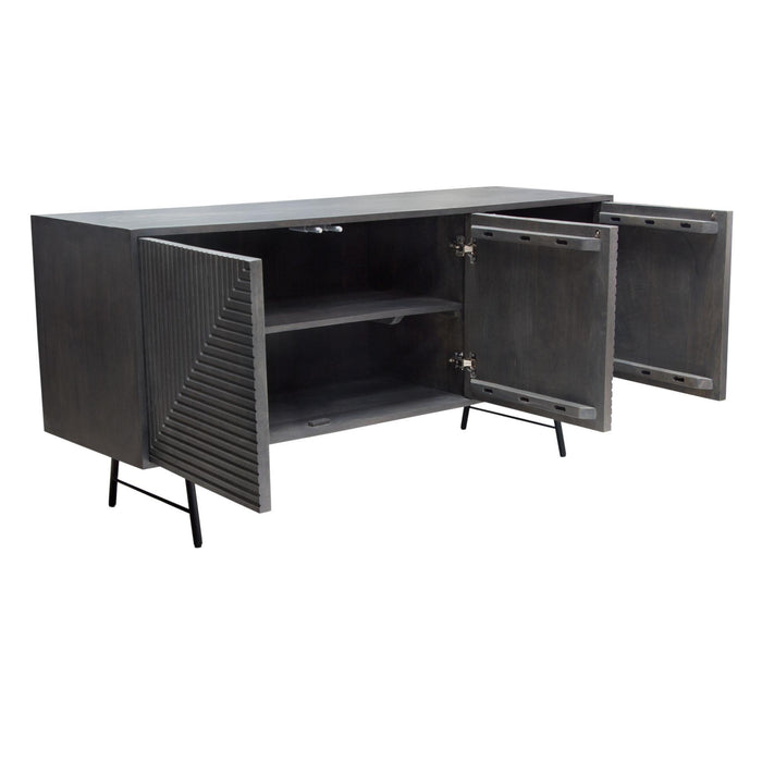 Neo 3-Door Solid Mango Wood Sideboard in Smoke Grey Finish w/ Gun Metal Finished Base by Diamond Sofa