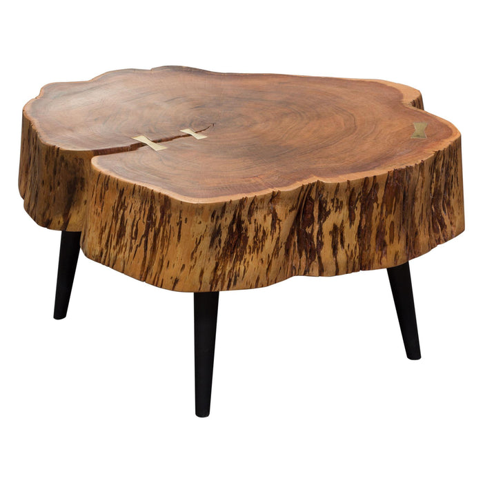 Panorama Natural Acacia One of a Kind Cocktail Table w/ Live Edge & Black Iron Legs by Diamond Sofa