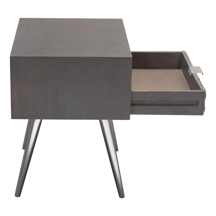 Petra Solid Mango Wood 1-Drawer Accent Table in Smoke Grey Finish w/ Nickel Legs by Diamond Sofa