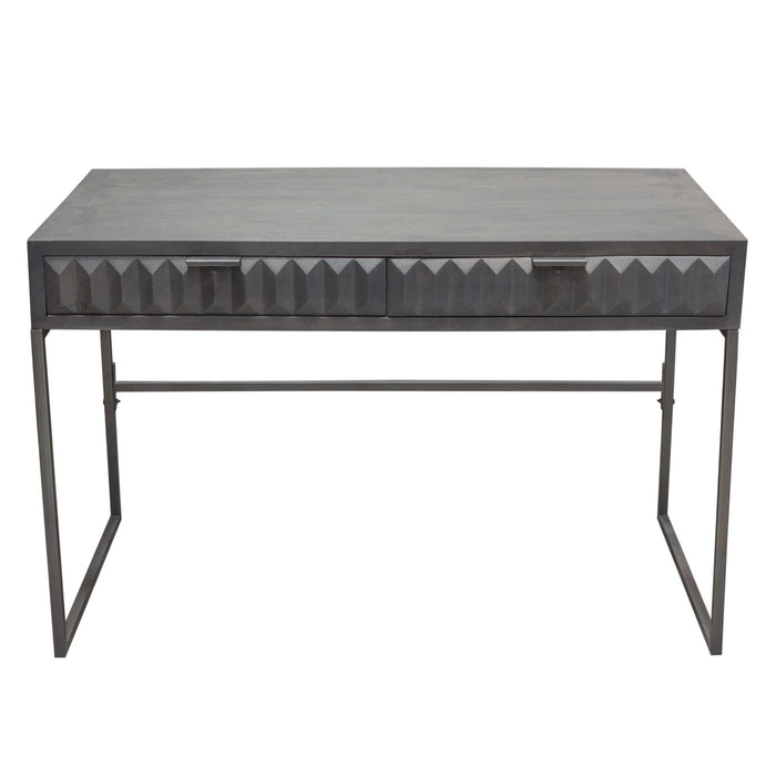 Spectrum 2-Drawer Solid Mango Wood Desk in Smoke Grey Finish w/ Gun Metal Finished Legs by Diamond Sofa