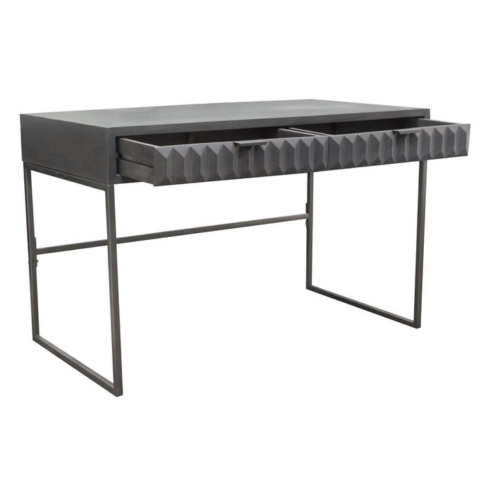 Spectrum 2-Drawer Solid Mango Wood Desk in Smoke Grey Finish w/ Gun Metal Finished Legs by Diamond Sofa