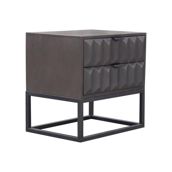 Spectrum 2-Drawer Solid Mango Wood Accent Table in Smoke Grey Finish w/ Gun Metal Finished Legs by Diamond Sofa